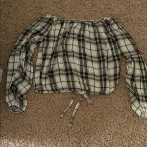 Hollister Plaid Off The Shoulder Top